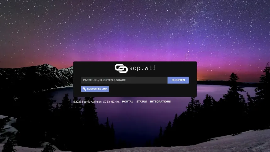 Screenshot of SOP.wtf with the background of the site being  a nighttime photo of Crater Lake in Oregon